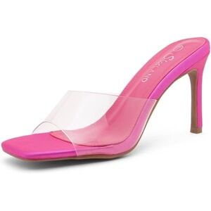Clear Acrylic‎ Pink Satin Heels Women's Size 6.5